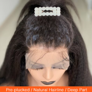 Kinky Straight Human Hair Wig Baby Hair Glueless 4x4 HD Lace Frontal Wigs