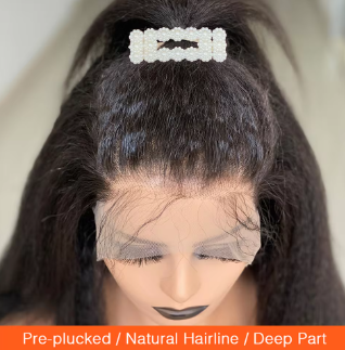 Kinky Straight Human Hair Wig Baby Hair Glueless 4x4 HD Lace Frontal Wigs