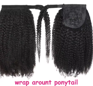 Afro Kinky Curly Ponytail Human Hair Extensions Clips In Wrap Around Ponytail