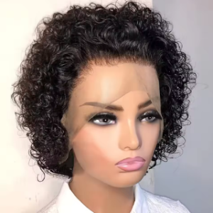 Lace Frontal Brazilian Water Wave Transparent Lace Front Human Hair Short Wig-Pixie Cut