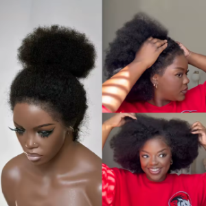 250% Density Glueless  lace frontal afro wig with baby hair-