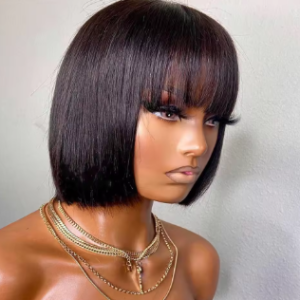 Brazilian Human Hair Wig with Bangs Remy Straight Hair Bob Wigs