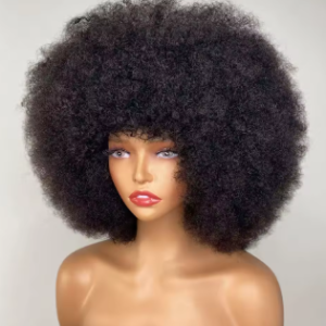Short Afro Kinky Wig Human Hair Fluffy -