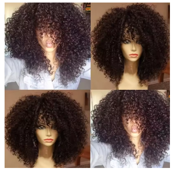 Synthetic fluffy Afro Kinky Curly Hair Wigs With Bangs Soft Fluffy - Image 2