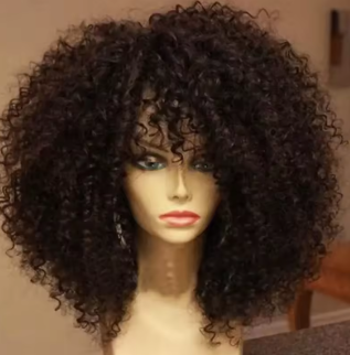 Synthetic fluffy Afro Kinky Curly Hair Wigs With Bangs Soft Fluffy
